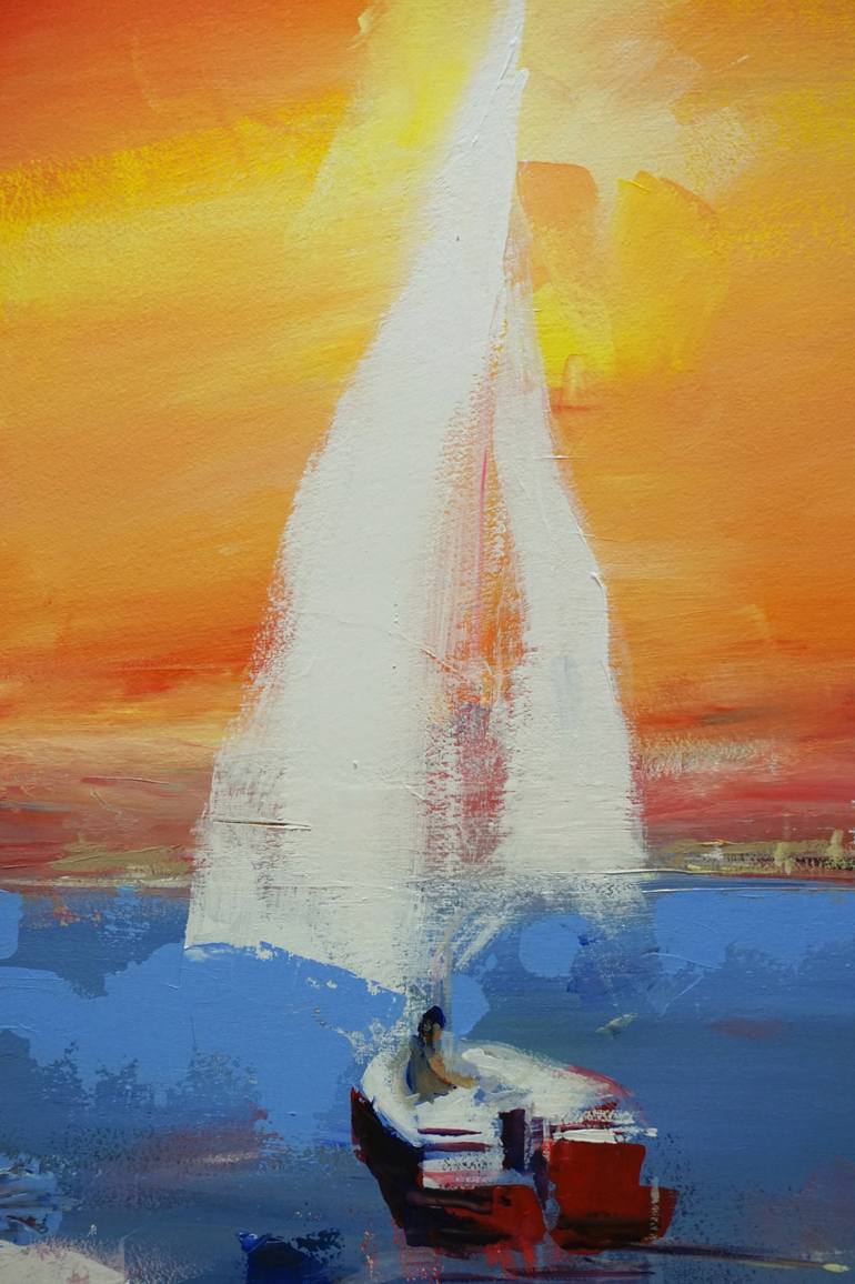 Original Sailboat Painting by OSCAR ALVAREZ