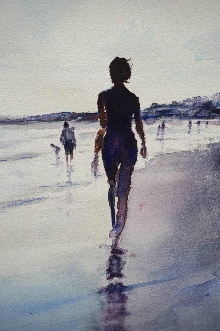 Original Figurative Beach Painting by Oscar Alvarez