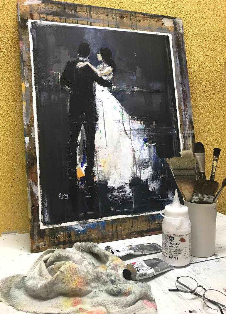 Original Figurative Love Painting by OSCAR ALVAREZ