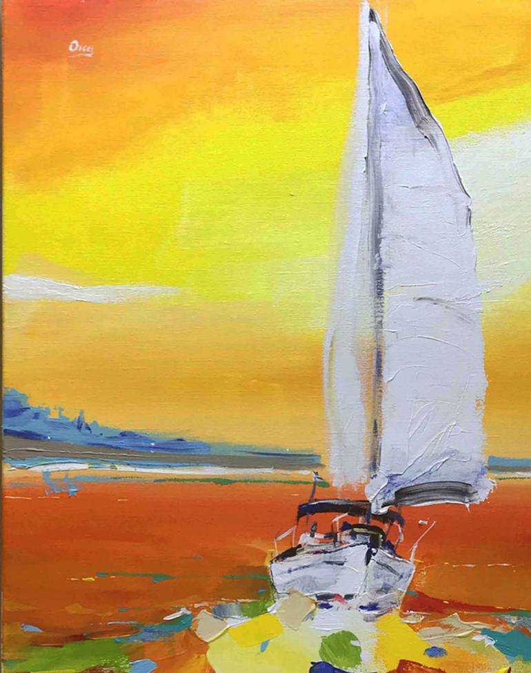 Original Boat Painting by OSCAR ALVAREZ