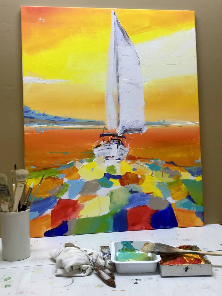 Original Figurative Boat Painting by OSCAR ALVAREZ