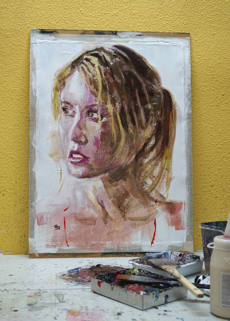 Original Figurative Portrait Painting by OSCAR ALVAREZ