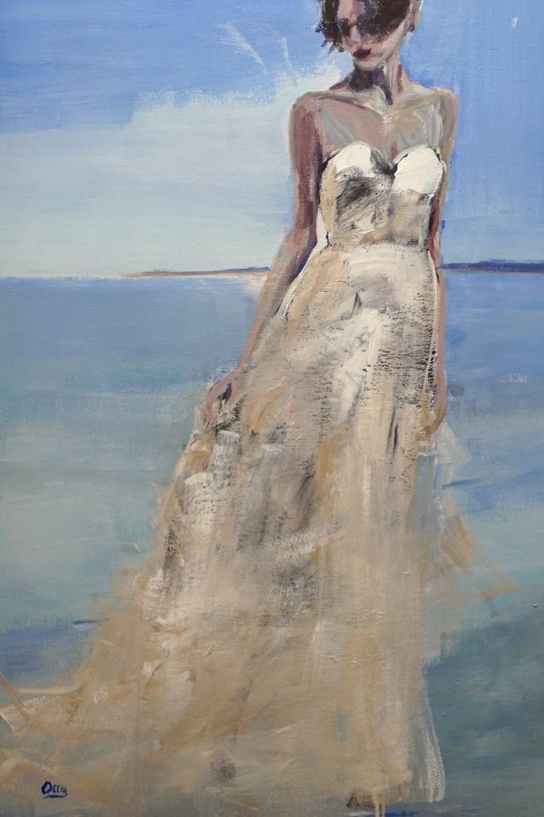 Original Figurative Beach Painting by Oscar Alvarez