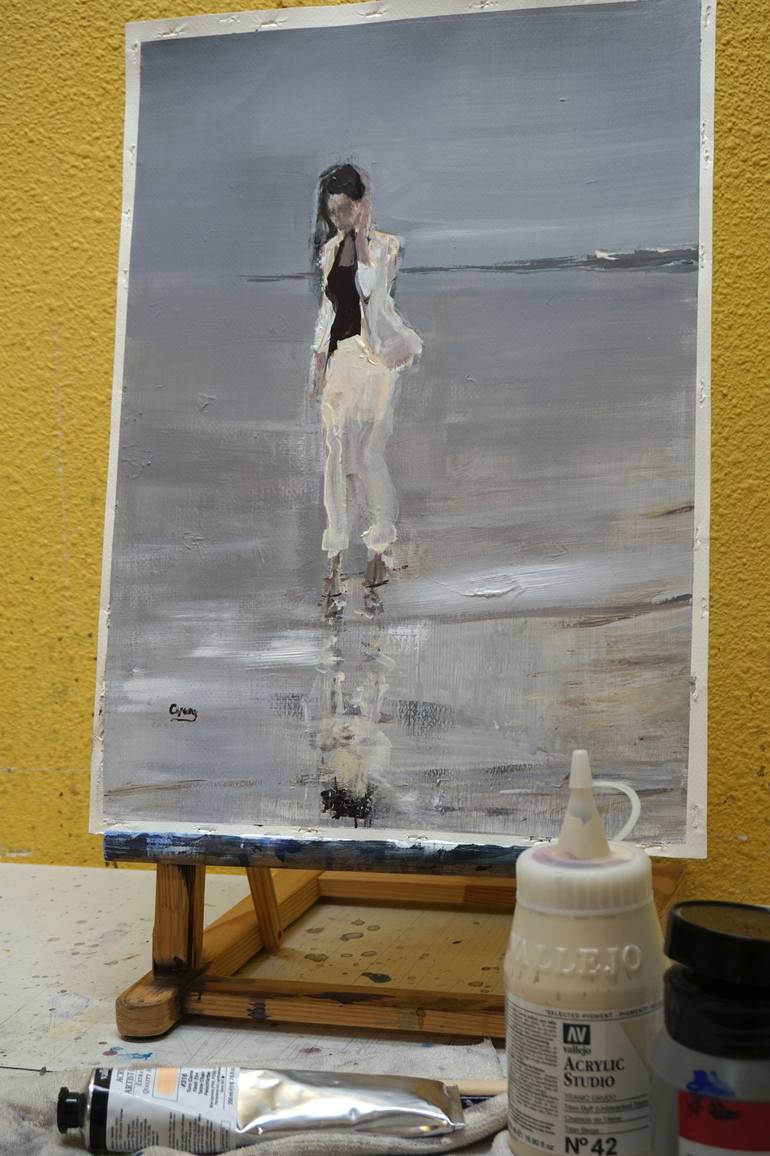 Original Figurative Beach Painting by OSCAR ALVAREZ