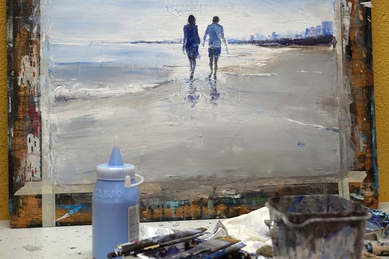 Original Figurative Beach Painting by OSCAR ALVAREZ