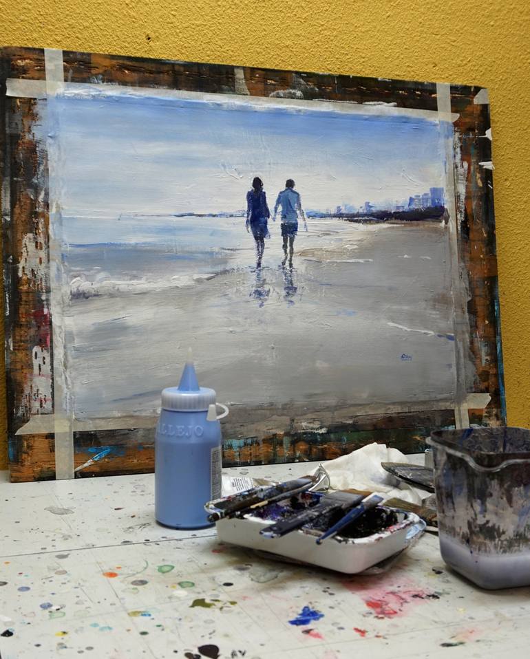 Original Figurative Beach Painting by OSCAR ALVAREZ