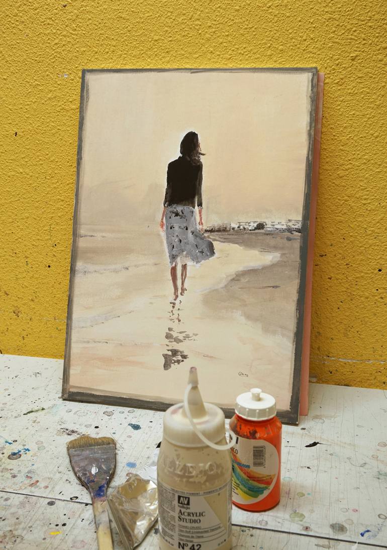Original Figurative Beach Painting by OSCAR ALVAREZ