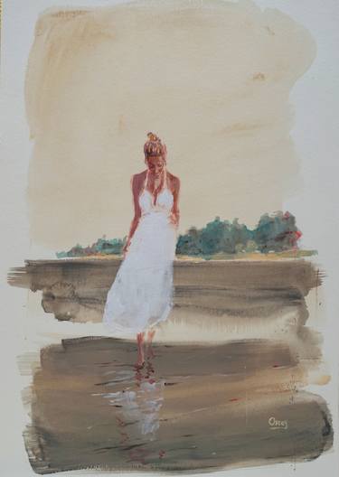 Print of Figurative Beach Paintings by OSCAR ALVAREZ