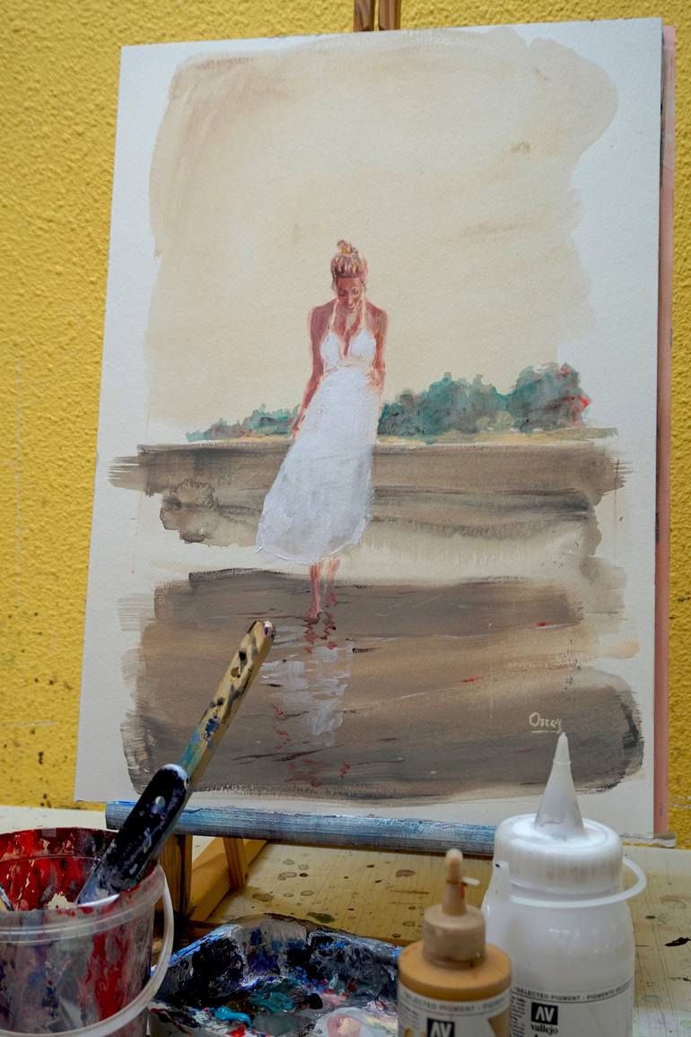 Original Figurative Beach Painting by OSCAR ALVAREZ