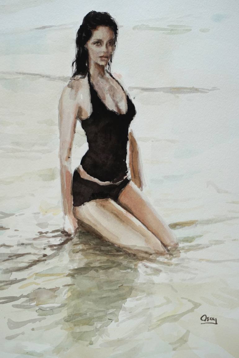 Original Beach Painting by OSCAR ALVAREZ