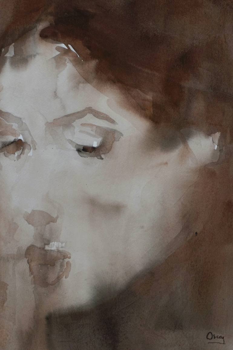 Original Figurative Portrait Painting by OSCAR ALVAREZ