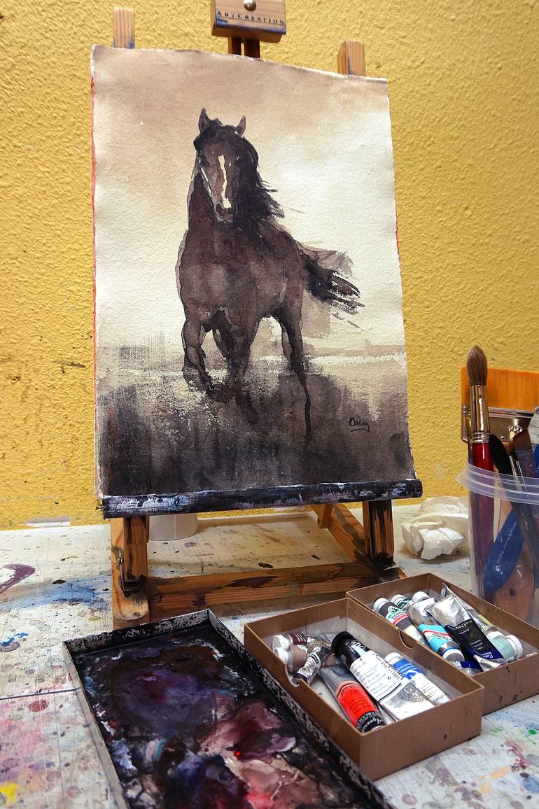 Original Figurative Horse Painting by OSCAR ALVAREZ