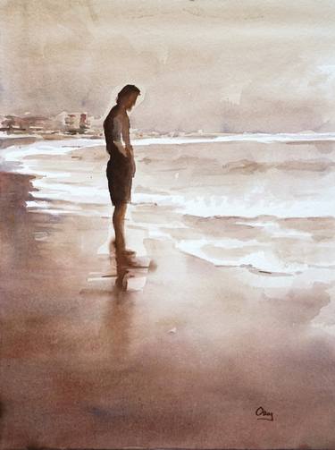 Print of Figurative Beach Paintings by OSCAR ALVAREZ