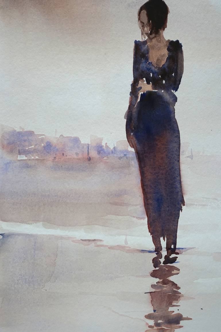 Original Figurative Beach Painting by OSCAR ALVAREZ