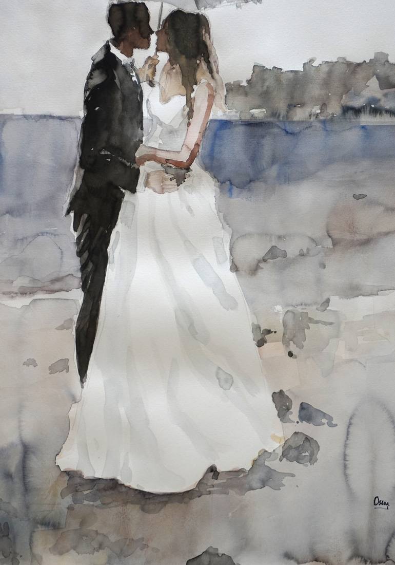 Original Figurative Love Painting by Oscar Alvarez