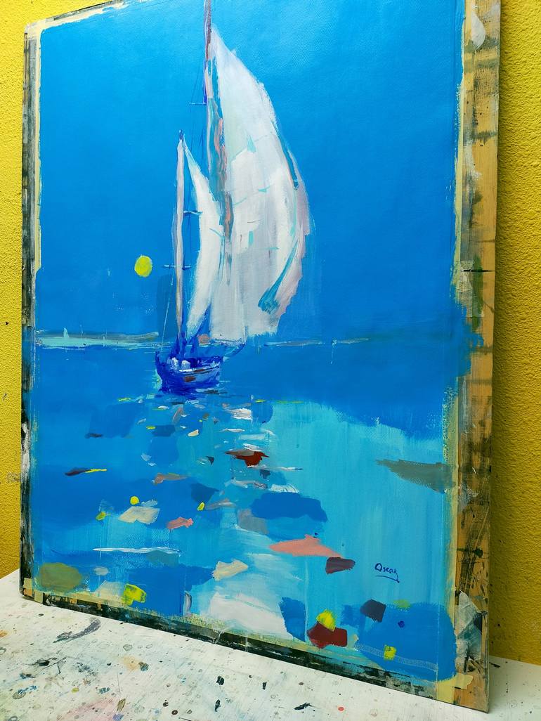 Original Figurative Sailboat Painting by OSCAR ALVAREZ