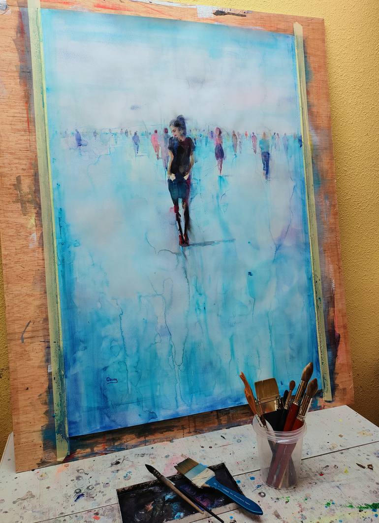 Original Figurative People Painting by Oscar Alvarez