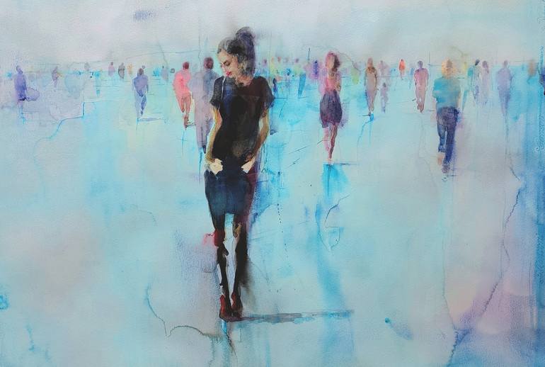 Original Figurative People Painting by OSCAR ALVAREZ