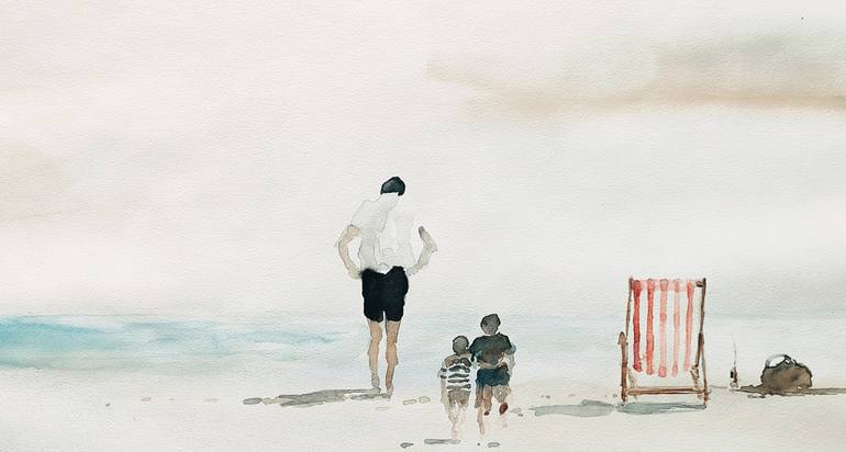 Original Figurative Beach Painting by OSCAR ALVAREZ