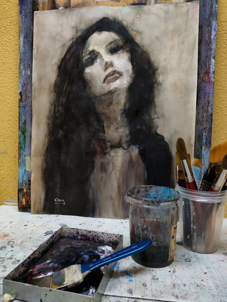 Original Figurative Portrait Painting by OSCAR ALVAREZ