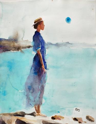 Original Figurative Beach Paintings by OSCAR ALVAREZ