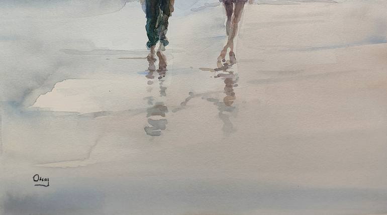 Original Figurative Beach Painting by Oscar Alvarez