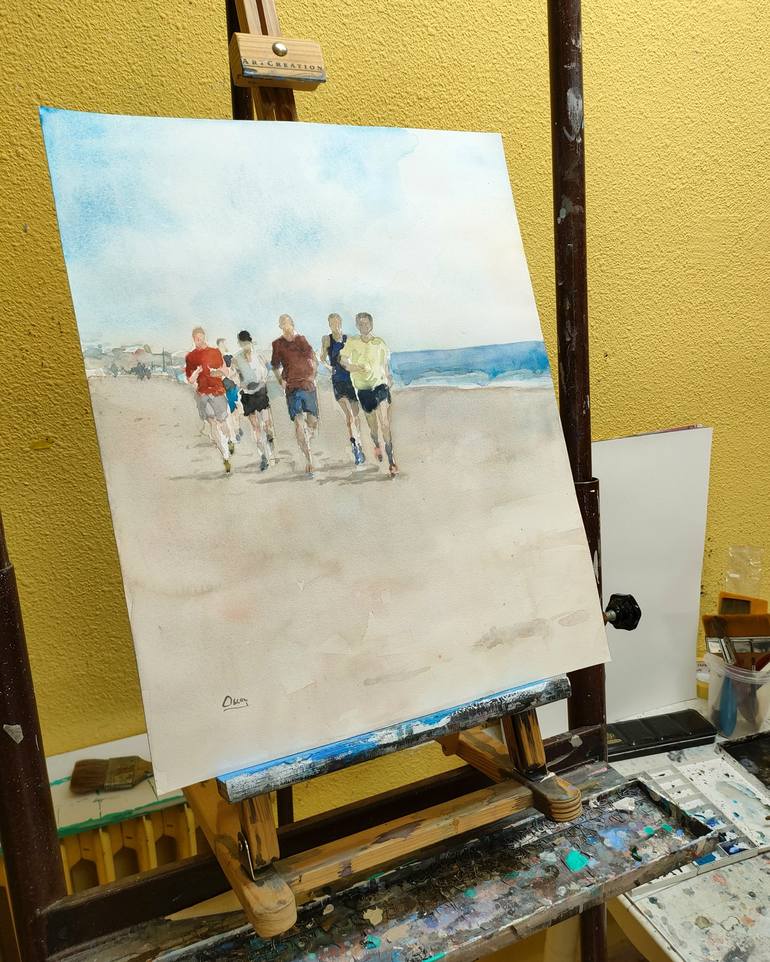 Original Figurative Beach Painting by OSCAR ALVAREZ