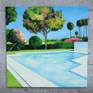 "Trees in bloom" 36" X 36" oil/canvas 2014.
This painting was inspired by serene gardens and architectural pools of California.