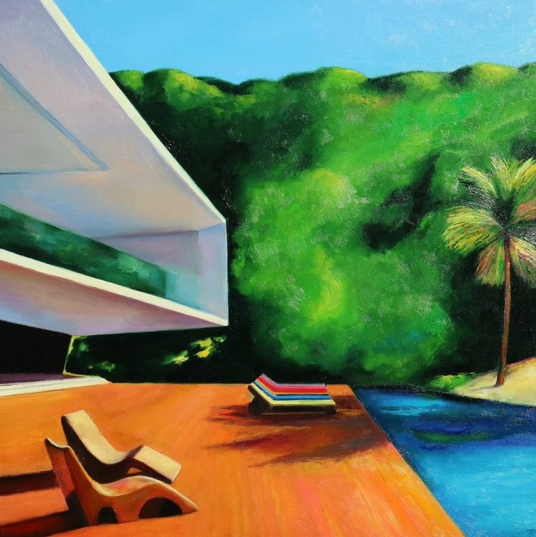 House by the Ieva beach Painting Baklane | Art Saatchi by