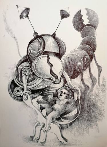 Original Expressionism Fantasy Drawings by Flo Preda