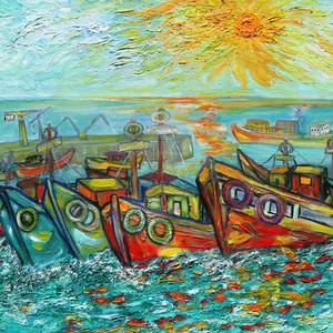 Collection Fishing fleet in port Cantabrian Sea