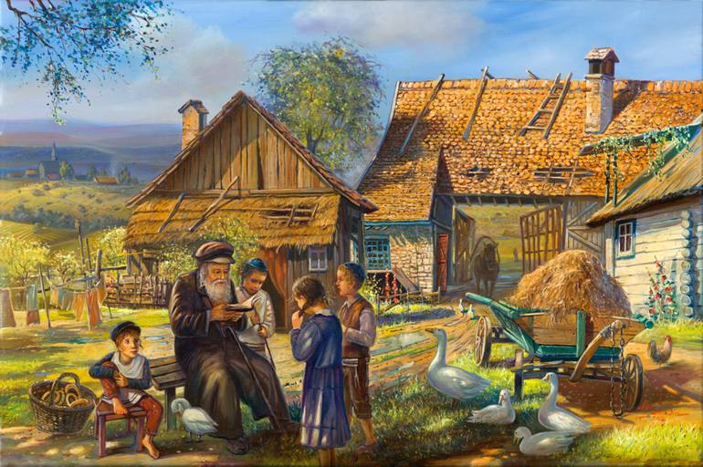 Jewish life in Shtetl Painting by Alex Levin Saatchi Art