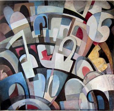 Original Cubism Abstract Paintings by Sally Schaedler