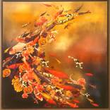 Koi with Blossoms on Ochre/Copper by Lily Greenwood