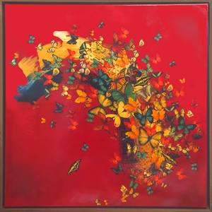 Butterflies on Crimson/Prussian Blue/Gold