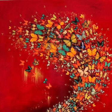 SOLD Butterflies on Red/Gold thumb