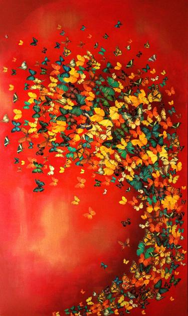 SOLD Butterflies on Crimson/Copper thumb