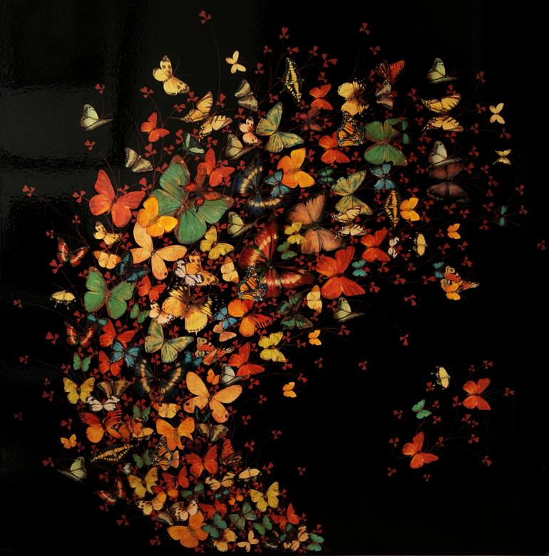 Butterflies on Black #2 Painting by Lily Greenwood | Saatchi Art
