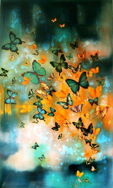 Butterflies on Prussian Blue/Turquoise/Gold thumb