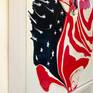 From Laura's 'Meltdown' series, this sculpted acrylic pour painting uses a distorted American Flag as symbol of the American meltdown. Square format in a white float frame.