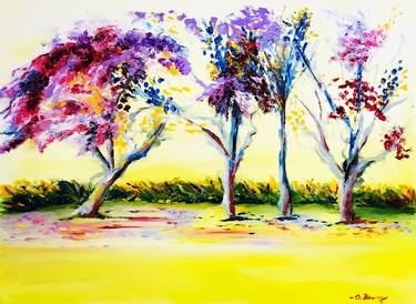 Original Impressionism Tree Painting by Steve Usang