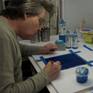 Artist at work in Studio - "CATALYTIC BLUE" Painting 