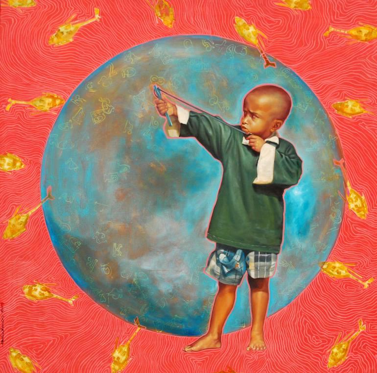 Original Other Painting by Harisadhan Dey | Art Deco Art on Canvas | The Little WARRIOR