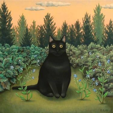 Original Figurative Cats Paintings by Antoinette Kelly