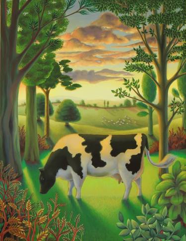 Print of Folk Cows Paintings by Antoinette Kelly