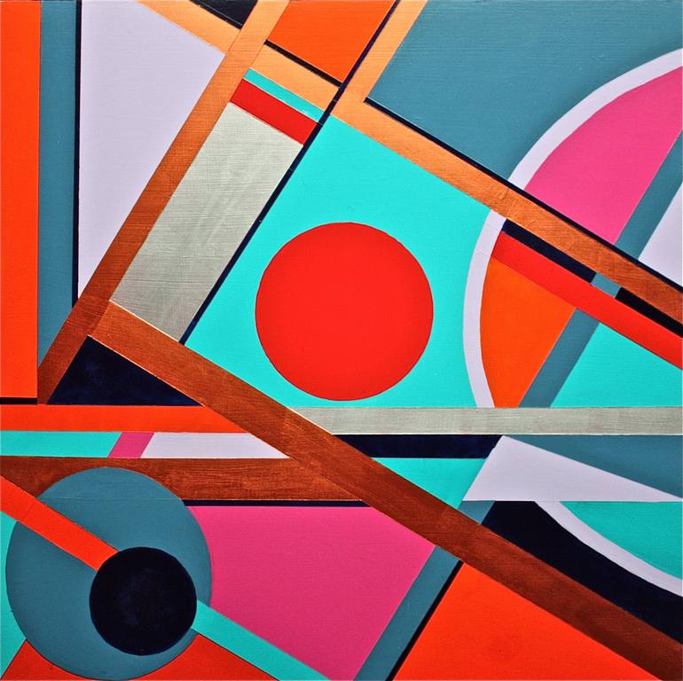 Original Geometric Abstract Abstract Painting by Gray Jacobik