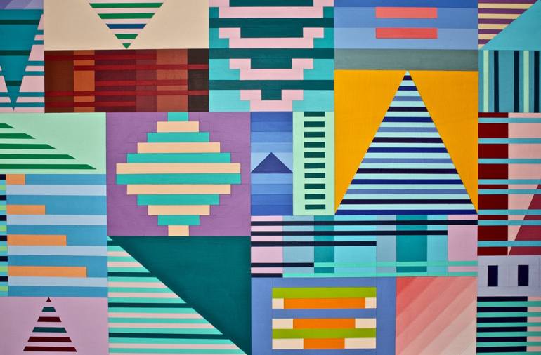 Original Abstract Geometric Painting by Gray Jacobik