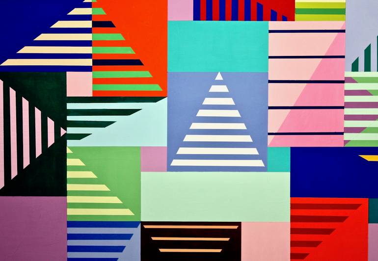 Original Abstract Geometric Painting by Gray Jacobik