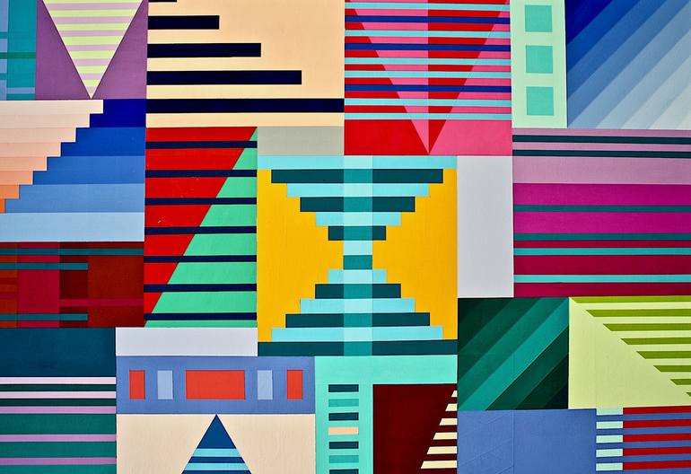 Original Abstract Geometric Painting by Gray Jacobik