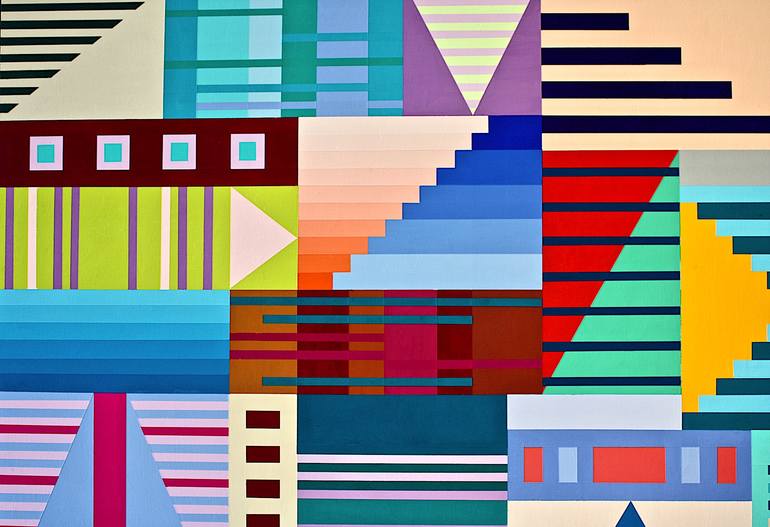Original Abstract Geometric Painting by Gray Jacobik